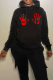 Black Daily Vintage Print Draw String Hooded Collar Tops