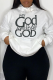 White Daily Print Draw String Hooded Collar Tops