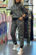 Black Sportswear Elegant Figure Print Patchwork Letter Zipper Collar Long Sleeve Two Pieces
