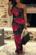 Red Casual Print Backless Oblique Collar Long Dress Dresses