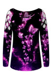 Multicolor Casual Print Hollowed Out O Neck Tops