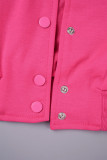 Rose Red Sweet Street Solid Hollowed Out Patchwork Draw String Buckle Mandarin Collar Long Sleeve Two Pieces