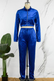Red Casual Sportswear Solid Patchwork Draw String Zipper Zipper Collar Long Sleeve Two Pieces