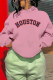 Pink Casual Print Draw String Letter Hooded Collar Tops