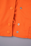 Tangerine Red Sweet Street Solid Hollowed Out Patchwork Draw String Buckle Mandarin Collar Long Sleeve Two Pieces