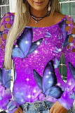 Multicolor Casual Print Hollowed Out O Neck Tops