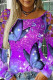 Purple Casual Print Hollowed Out O Neck Tops