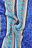 Blue Casual Print Patchwork O Neck Long Dress Dresses