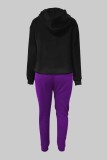Purple Casual Print Basic Hooded Collar Long Sleeve Two Pieces