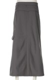 Grey Casual Solid Patchwork Slit Skinny High Waist Conventional Solid Color Skirts
