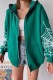 Green Casual Print Patchwork Zipper Hooded Collar Outerwear