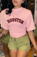 Pink Casual Street Print Letter O Neck T-Shirts