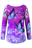Multicolor Casual Print Hollowed Out O Neck Tops