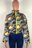 Multi-color Mandarin Collar Print Spandex Print Long Sleeve Blazer & Suits &Jacket