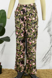 Multicolor Casual Print Patchwork Regular High Waist Conventional Full Print Trousers