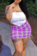 Purple Street Plaid Patchwork Draw String Strapless Sleeveless Two Pieces