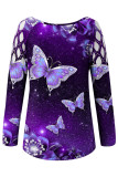 Multicolor Casual Print Hollowed Out O Neck Tops