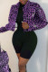 Purple Elegant Print Patchwork Buckle Turndown Collar Outerwear