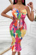 Pink Sexy Celebrities Print Bandage Patchwork Backless Spaghetti Strap Sleeveless Two Pieces