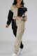 Khaki Casual Patchwork Draw String Pocket Contrast Zipper Hooded Collar Long Sleeve Two Pieces
