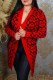 Red Casual Animal Letter Cardigan Collar Tops