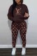 Dark Brown Casual Print Letter Hooded Collar Long Sleeve Two Pieces