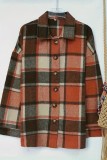 Red Casual Plaid Buttons Shirt Collar Outerwear (Subject To The Actual Object)