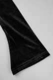 Black Sexy Casual Solid Patchwork V Neck Tops