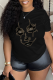 Black Casual Daily Print Patchwork O Neck T-Shirts