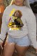 Grey Casual Figure Print Letter O Neck Tops