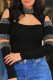 Black Casual Patchwork Hot Drilling Hollowed Out Turtleneck Tops