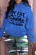 Royal Blue Casual Street Print Draw String Hooded Collar Tops