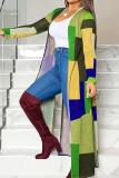 Green Yellow Casual Color Block Patchwork Outerwear