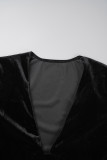 Black Sexy Casual Solid Patchwork V Neck Tops