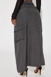 Grey Casual Solid Patchwork Slit Skinny High Waist Conventional Solid Color Skirts