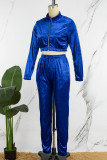 Red Casual Sportswear Solid Patchwork Draw String Zipper Zipper Collar Long Sleeve Two Pieces