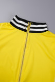 Yellow Casual Striped Patchwork Contrast Zipper Collar Long Sleeve Two Pieces