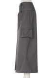Grey Casual Solid Patchwork Slit Skinny High Waist Conventional Solid Color Skirts