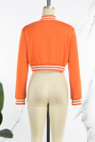 Orange Casual Solid Patchwork Outerwear