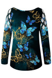 Multicolor Casual Print Hollowed Out O Neck Tops