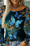 Multicolor Casual Print Hollowed Out O Neck Tops