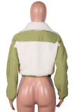 Green Elegant Solid Patchwork Pocket Contrast Zipper Mandarin Collar Outerwear