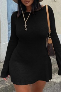 Black Casual Solid Basic O Neck Long Sleeve Dresses