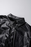 Black Casual Street Solid Patchwork Pocket Buckle Turndown Collar Long Sleeve Two Pieces