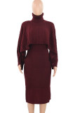 Red Elegant Solid Patchwork Turtleneck Long Sleeve Two Pieces