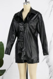 Black Casual Street Solid Patchwork Pocket Buckle Turndown Collar Long Sleeve Two Pieces