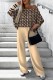 Dark Apricot Casual Print Solid Basic Oblique Collar Two Pieces