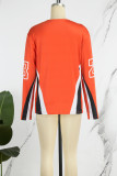 Orange Print Patchwork O Neck Tops