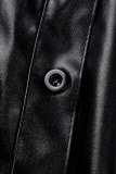 Black Casual Street Solid Patchwork Pocket Buckle Turndown Collar Long Sleeve Two Pieces