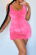 Rose Red Sexy Casual Solid Backless Spaghetti Strap Sleeveless Dress Dresses